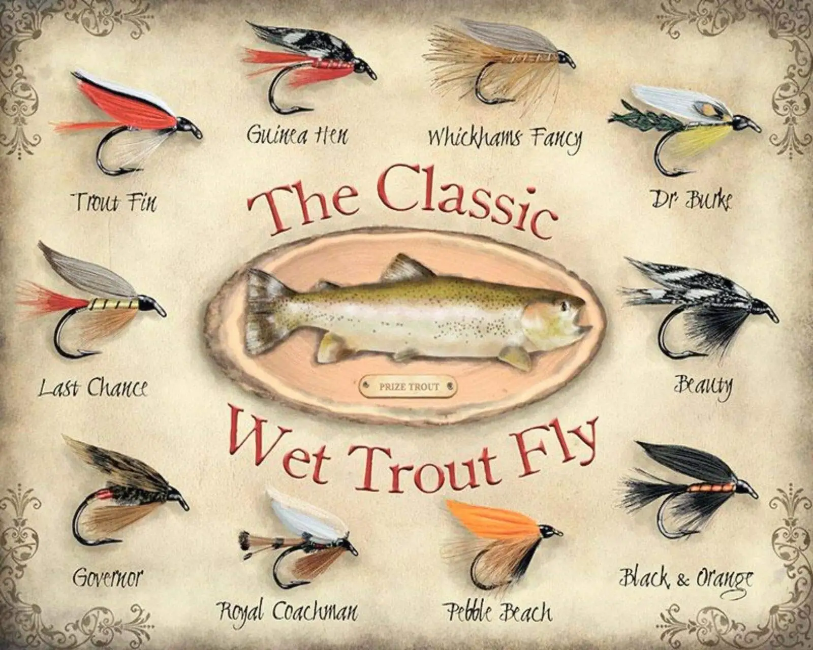 Wet Trout Fly Tying Fishing Angler Fisherman Metal Plaque  531 Retro Wall Home Bar Pub Vintage Cafe Decor, 8x12 Inch