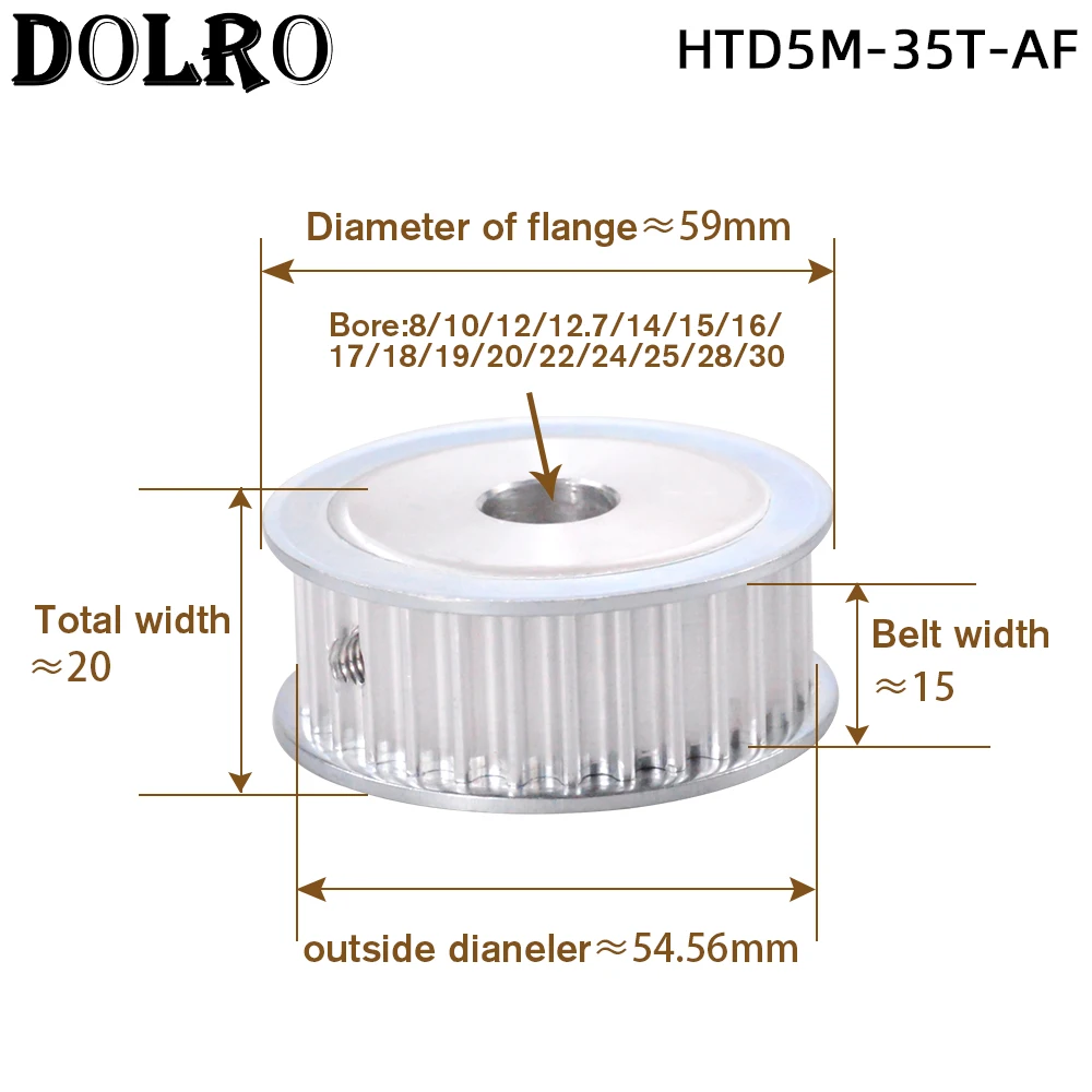 35 Teeth HTD 5M Synchronous Timing Pulley Bore 8/10/12/12.7/14/15/16/17/18/19/20/22/24/25mm for Width 15mm HTD5M wheel Gear 35T