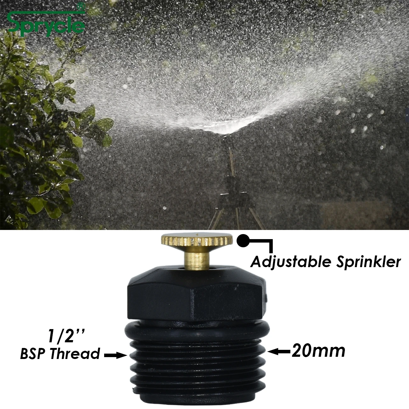 SPRYCLE 1/2'' Male Watering Sprinkler Automatic 360 Degree Rotary Misting Nozzle w/ Stake Drip Irrigation System Kit Garden Lawn