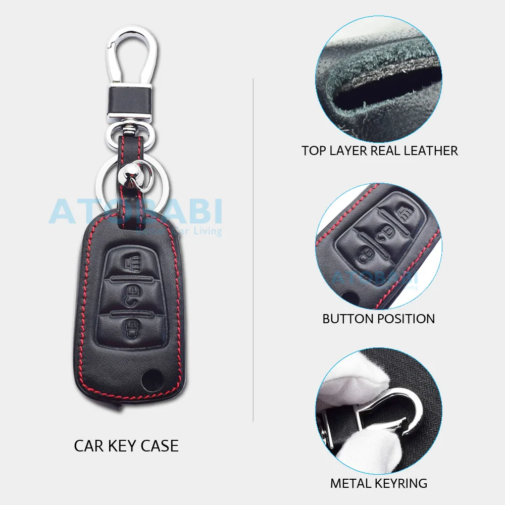 ATOBABI Leather Car Key Cases For Great Wall Haval Hover H5 2020 H1 H3 H6 H2 C50 C30 3 Buttons Flip Remote Fobs Protector Cover