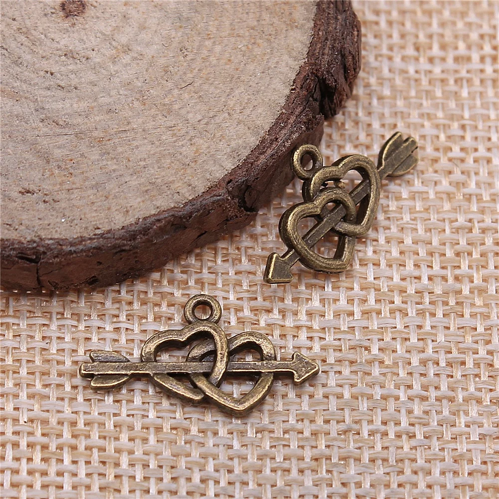 free shipping 72pcs 22x11mm antique bronze Double heart charms diy retro jewelry fit Earring keychain hair card pendant