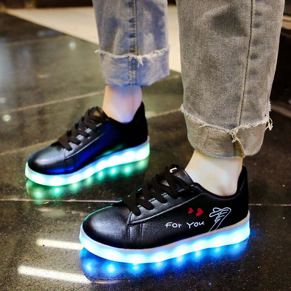 2021 New Usb Rechargeable Luminous  with Lights for Women Men  LED Shoes with Lighted up sole Adults lady Arrow diagram Black