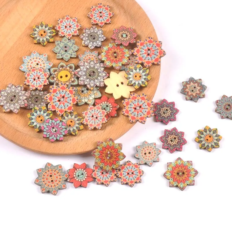 50pcs 20mm 25mm Round Wood Buttons 2 Holes for Sewing Material Scrapbook Clothing Crafts Hadework Accessories Mixed C3239