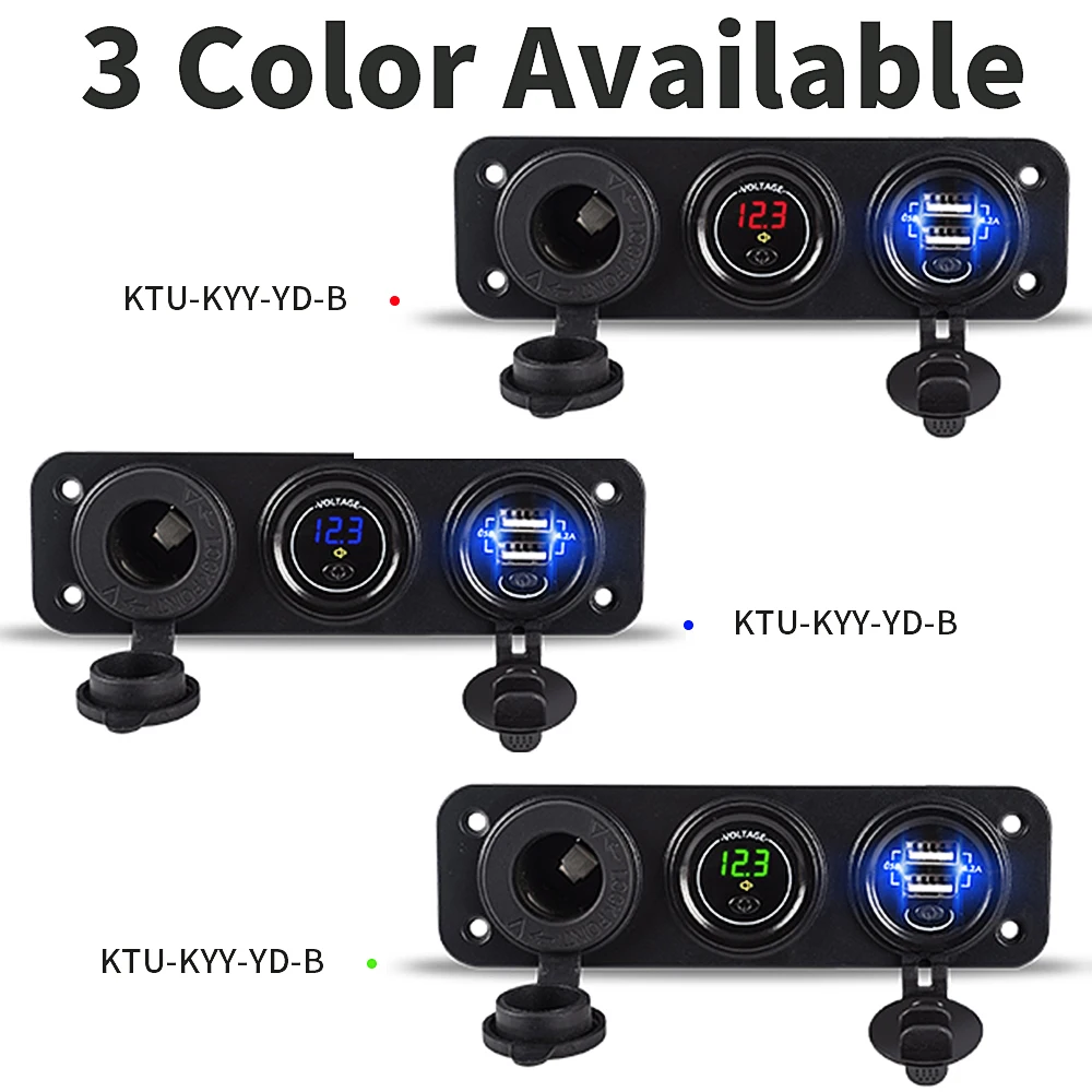 Waterproof 12-24V Dual USB Charger Cigarette Lighter Voltmeter Car USB Socket with On/Off for Marine Car Boat Trailer Motorhome 6
