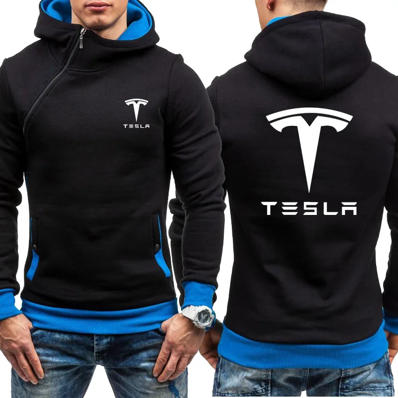 Tesla Men Hoodie Diagonal zipper Sweatshirt