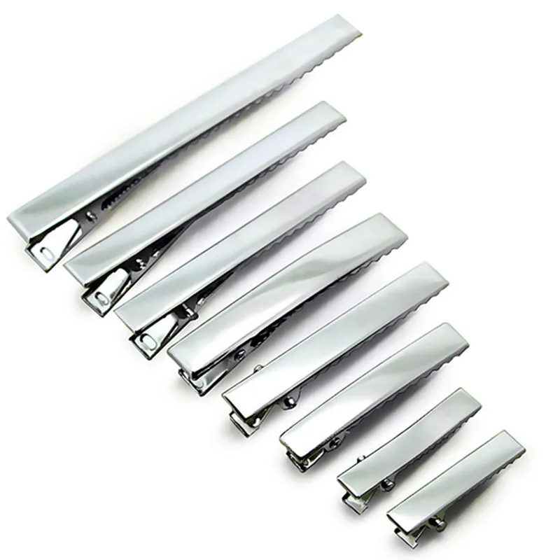 20pcs 32mm-75mm Silver Metal Single Prong Alligator Clip Wholesale Crocodile Hair Clip Barrette Hairpin for DIY Hair Accessories