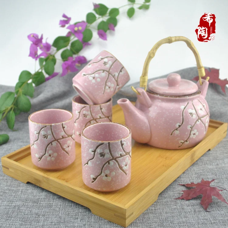 Japanese style ceramic kung fu snowflake tea set wedding supplies teapot cup pot tray Chinese traditional suit newlywed gift