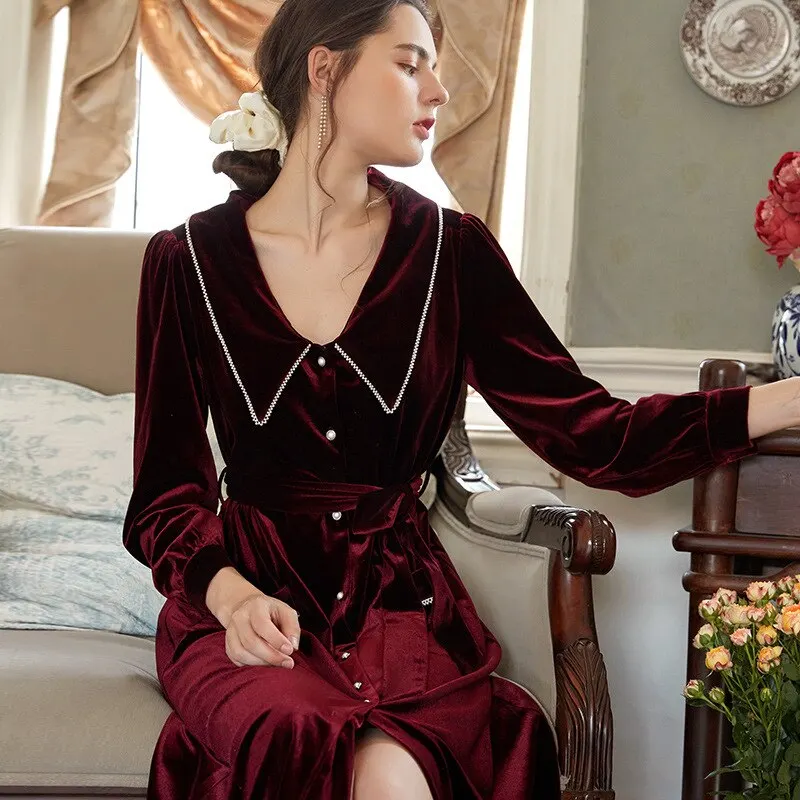 Newest Night Gown Bride Sleepwear Robes Velvet Custom Made Long Sleeves Dressing Gown Women Gorgeous Cute Sleepwear Dresses