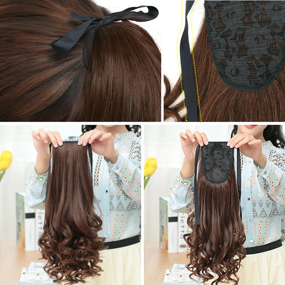 Allaosify Brown Black Heat Resistant Synthetic Hair Extensions Pony Tail Hair Extensions Drawstring Ponytail 12\