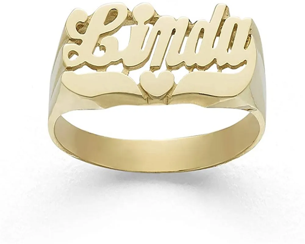 AurolaCo Personalized Carved Name Rings Initial Ring Name Rings Personalized 18K Gold-Plated Rings for Women Gifts