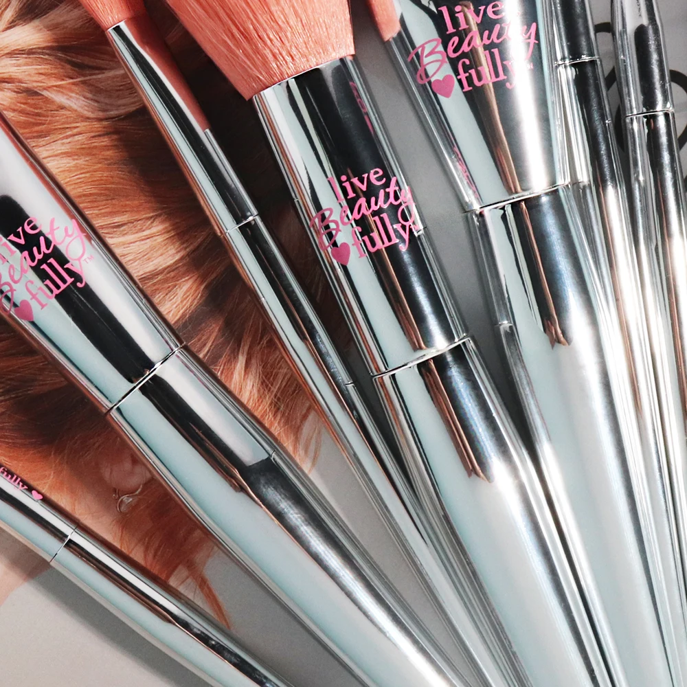 Silver 9Pcs Makeup Brushes Set Professional IT Cosmetics Synthetic Orange Hair Powder Blush Highlight Eyeshadow Make up Brush