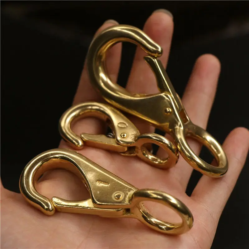 1 x Solid brass snap hook fixed eye trigger clasp for leather craft bag strap belt horse gear marine pet rope leashes clips