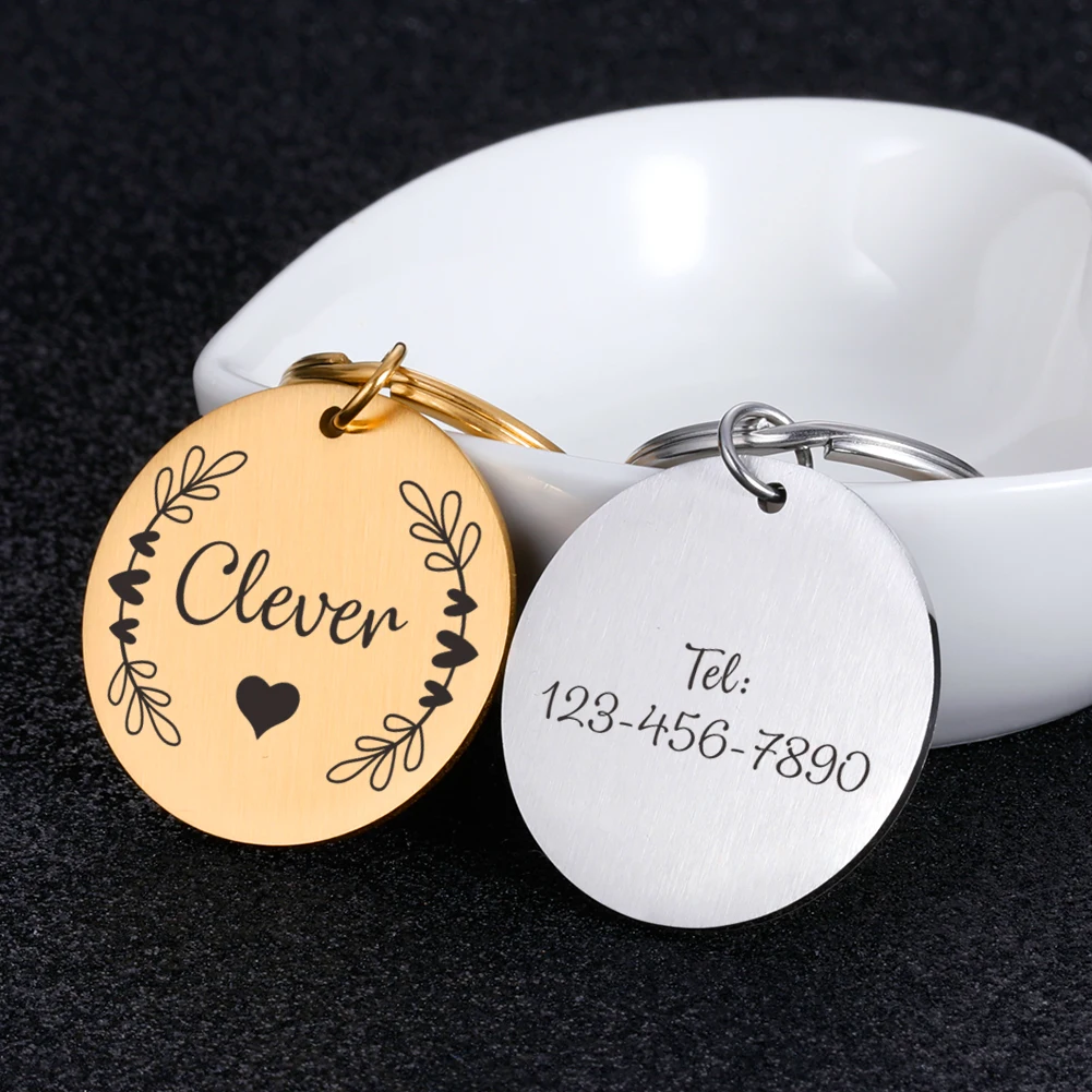 Personalized Engraving Pet Cat Name Tags Customized Dog ID Tag Collar Accessories Nameplate Anti-lost Pendant Metal Keyring