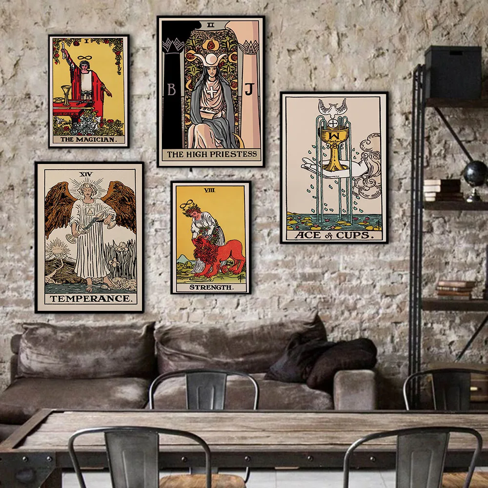 The Temperance Strength Card Poster Tarot Wall Art Pictures Painting Magician Priestess Abstract Prints Living Room Home Decor