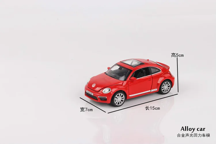 Car Model for Volkswagen Beetle GSR 1:32 Pull Back Acousto-optic Alloy Discast Street Metal Business Cars Model Children Toy