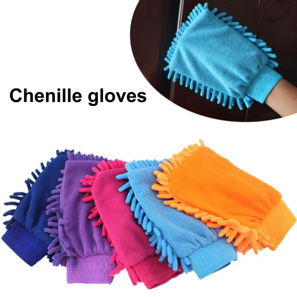 

1Pc Chenille Glove Single Sided Soft Random Color Window Washing Hand Mitt for Car