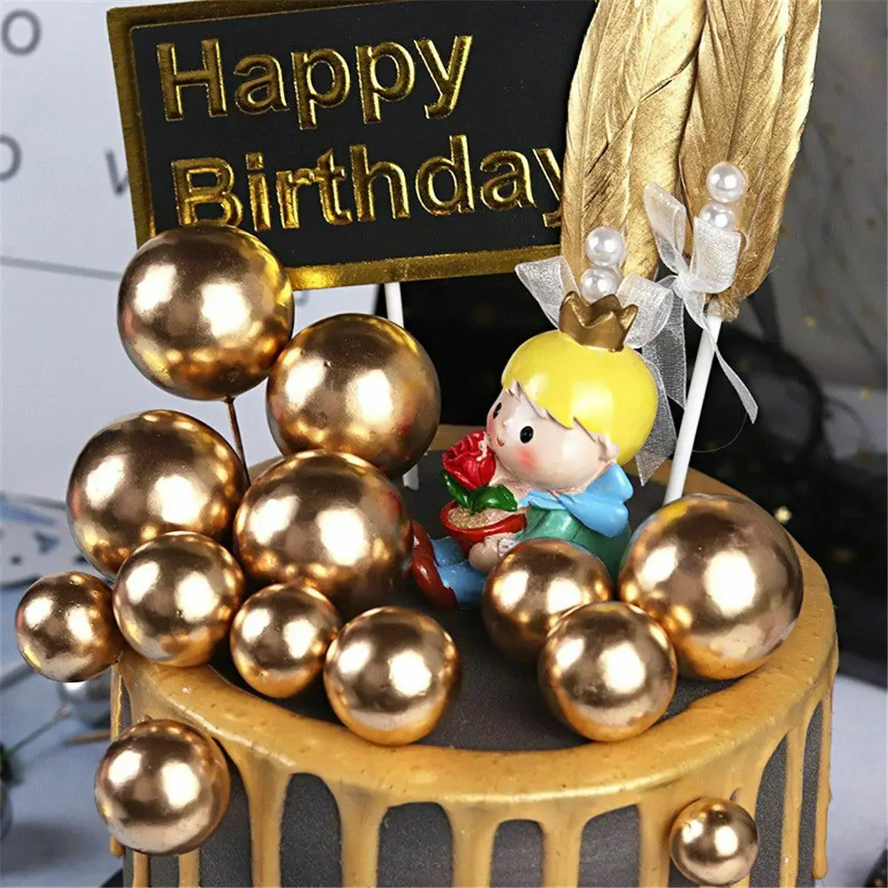 20pcs/set 2-4cm Ball Cake Topper Gold Silver Cupcake Flags Cake Decorating for Baby Shower Wedding Birthday Party Decoration