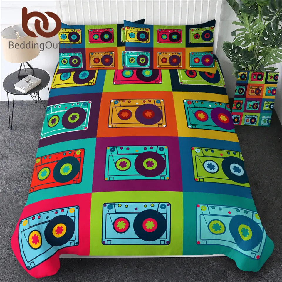 

BeddingOutlet Audio Cassettes Duvet Cover Colorful Bed Cover With Pillowcase Retro Bedding Set Magnetic Tape Bedspread 3-Piece