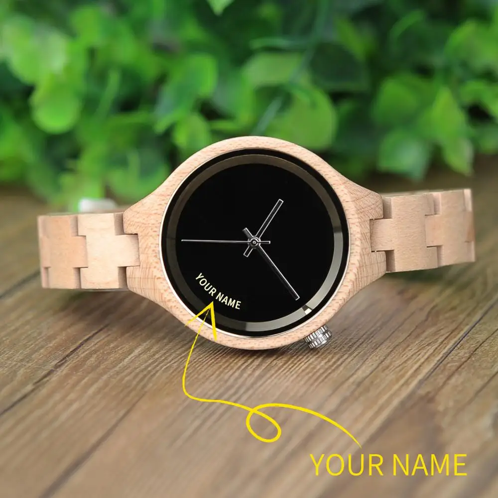 BOBO BIRD Woman Watch Customized Name On Dial Wooden Simple Design Personalized Wristwatch Dropshipping In Gift Box reloj mujer