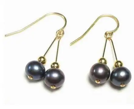 

free shipiing HOT NEW AAA NATURAL BLACK PEARL EARRINGS 14K/20 hook