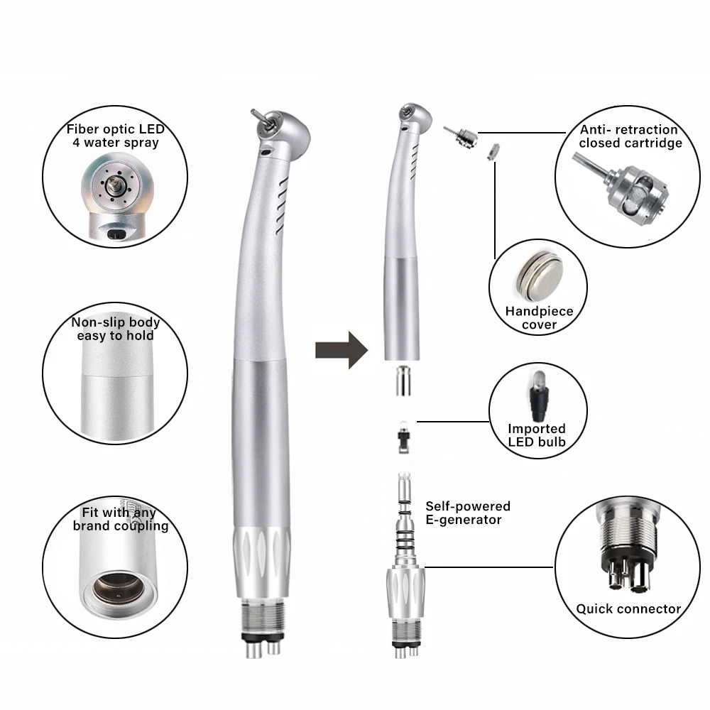 KAVO Type Dental Optical Fiber LED Turbine High Speed Handpiece 4 Water Spray Compatible 2 4 6 Holes Quick Coupling