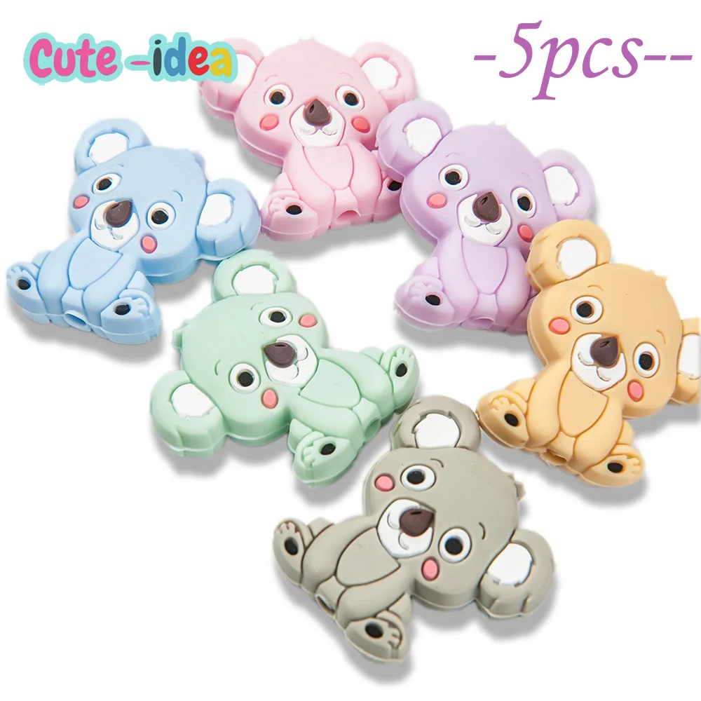 Cute-Idea Baby Silicone Mini Koala Bead 5pcs DIY Infant Chewable Teething Pacifier Chain Toys Accessories Food Grade Baby goods