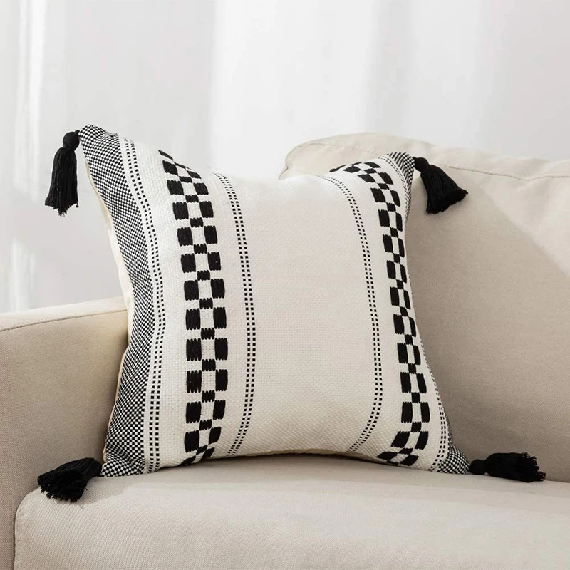 Decoration Cushion Cover 45x45 White Black Plain pillow cover Woven Tassels for Home Sofa Chair Bedroom Living Room Decoration
