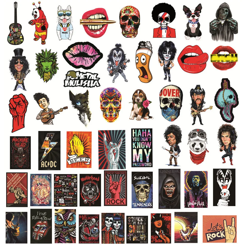 50pcs Vintage Rock Skull Stickers For Laptop Computer Notebook Adesivos Craft Supplies Scrapbooking Material Christmas Sticker