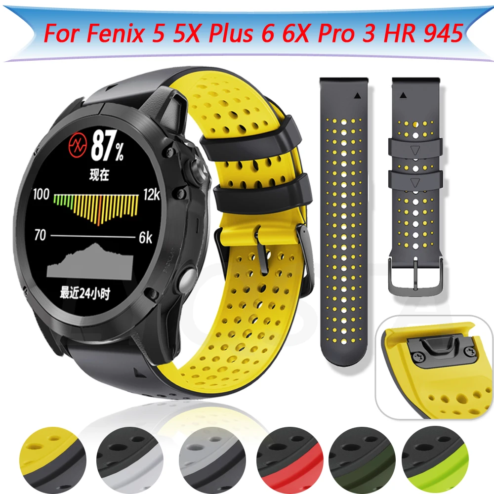 26มม.22มม.สำหรับ Garmin Fenix 7 7X 6 6X Pro 5 5X Plus 3HR 935 d2 MK2สายรัดข้อมือซิลิโคน Easyfit สร้อยข้อมือ