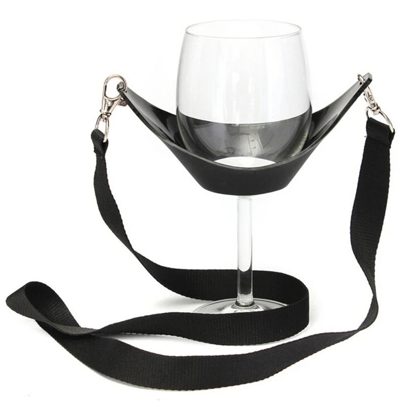 1PC Portable Black Wine Glass Holder Strap Wine Sling Yoke Glass Holder Support Neck Strap For Birthday Cocktail Party Bar Tools