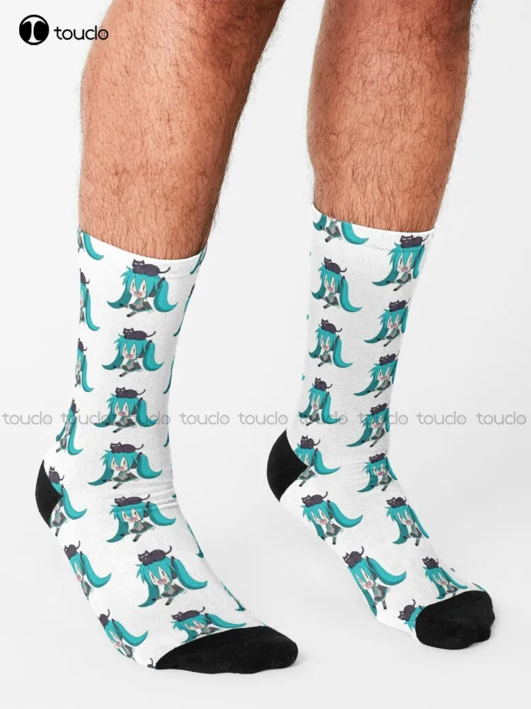 Miku with a Cat!! Socks mens soccer socks Personalized Custom Unisex Adult Teen youth Socks Halloween Christmas Fashion new gift