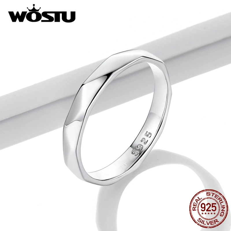 WOSTU 925 Sterling Sliver Adjustable Minimalist Style Simple Rings For Women Female Original Jewelry CTR232