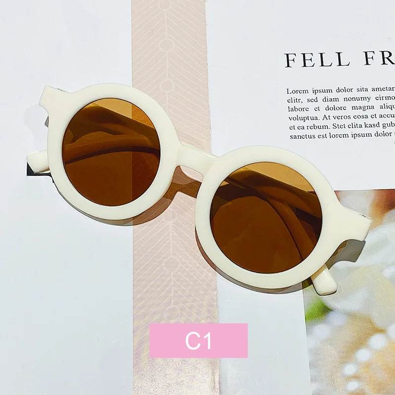 Free shipping children\'s color round frame light PC cute small face sunglasses