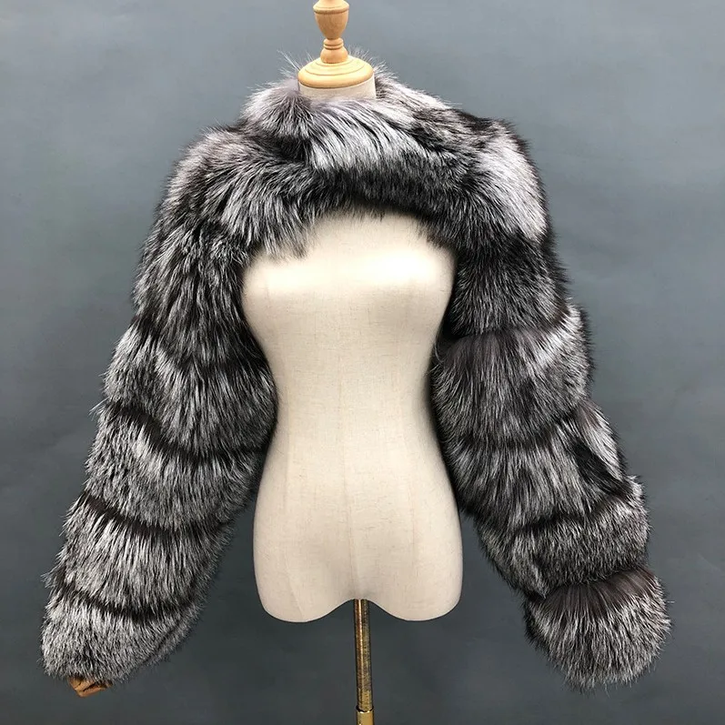 Jaqueta curta de pele de raposa falsa para mulheres, casaco peludo, top, patchwork elegante, manga comprida, vison quente, alta qualidade, moda inverno