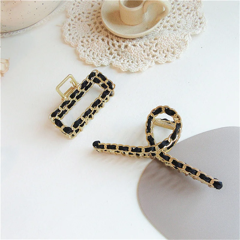 Korean Style Ins Shark Clip Hair Claw Ribbon Braided Metal Hair Clip Back Head Catch Clip Hairpin Female Hair Accessories