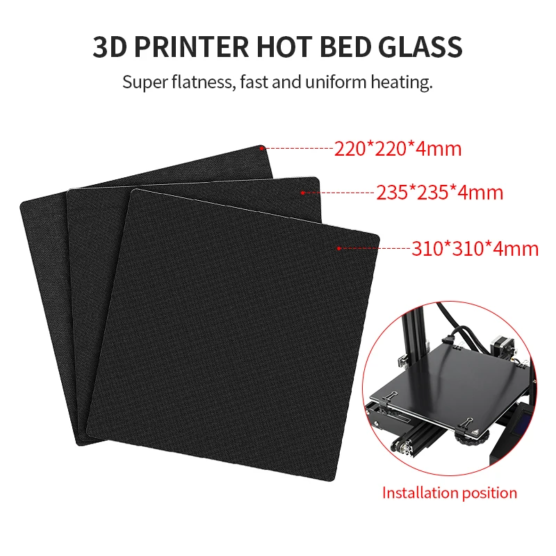 220/235/310mm Glass Build Plate 3D Bed Glass Plate 3D Build Surface Platform 3D Glass Printer Tempered Upgraded Bed Ender3/CR-10