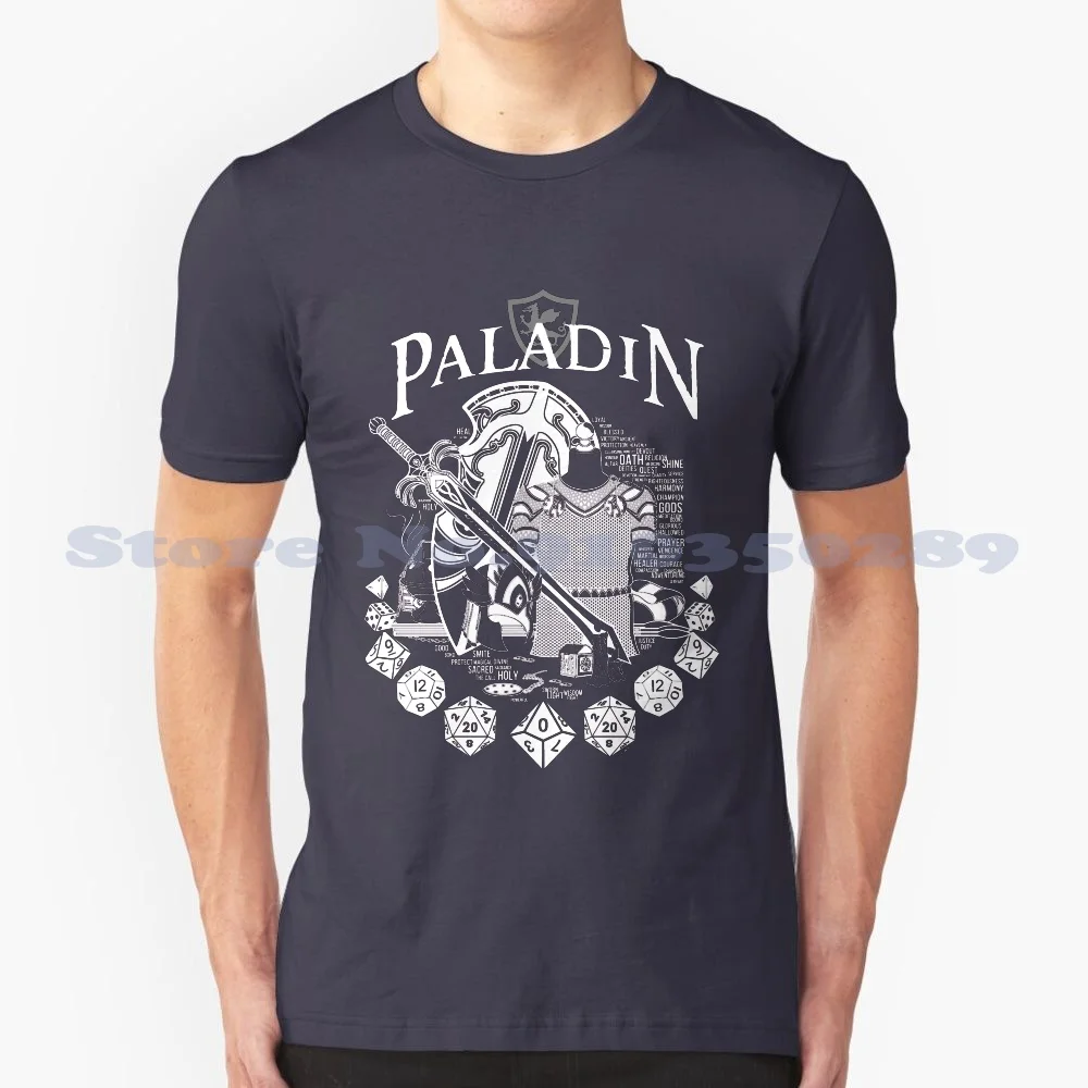 Rpg Class Series : Paladin White Text 100% Cotton T-Shirt Paladin Class Nerd Geek Board Game Role Warrior Die Dice High Rollers