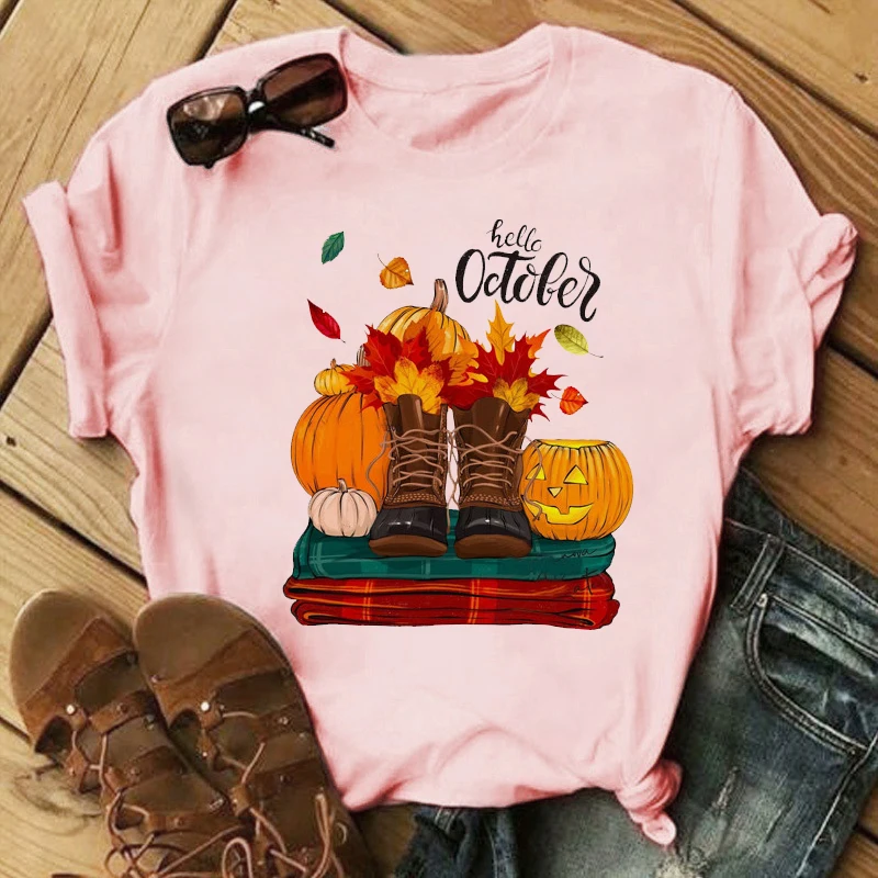 90s Girls Thanksgiving Fall Halloween T Shirt Spice Coffee Pumpkin Fashion Ladies Printed T-shirt Summer Short Sleeve Tshirts