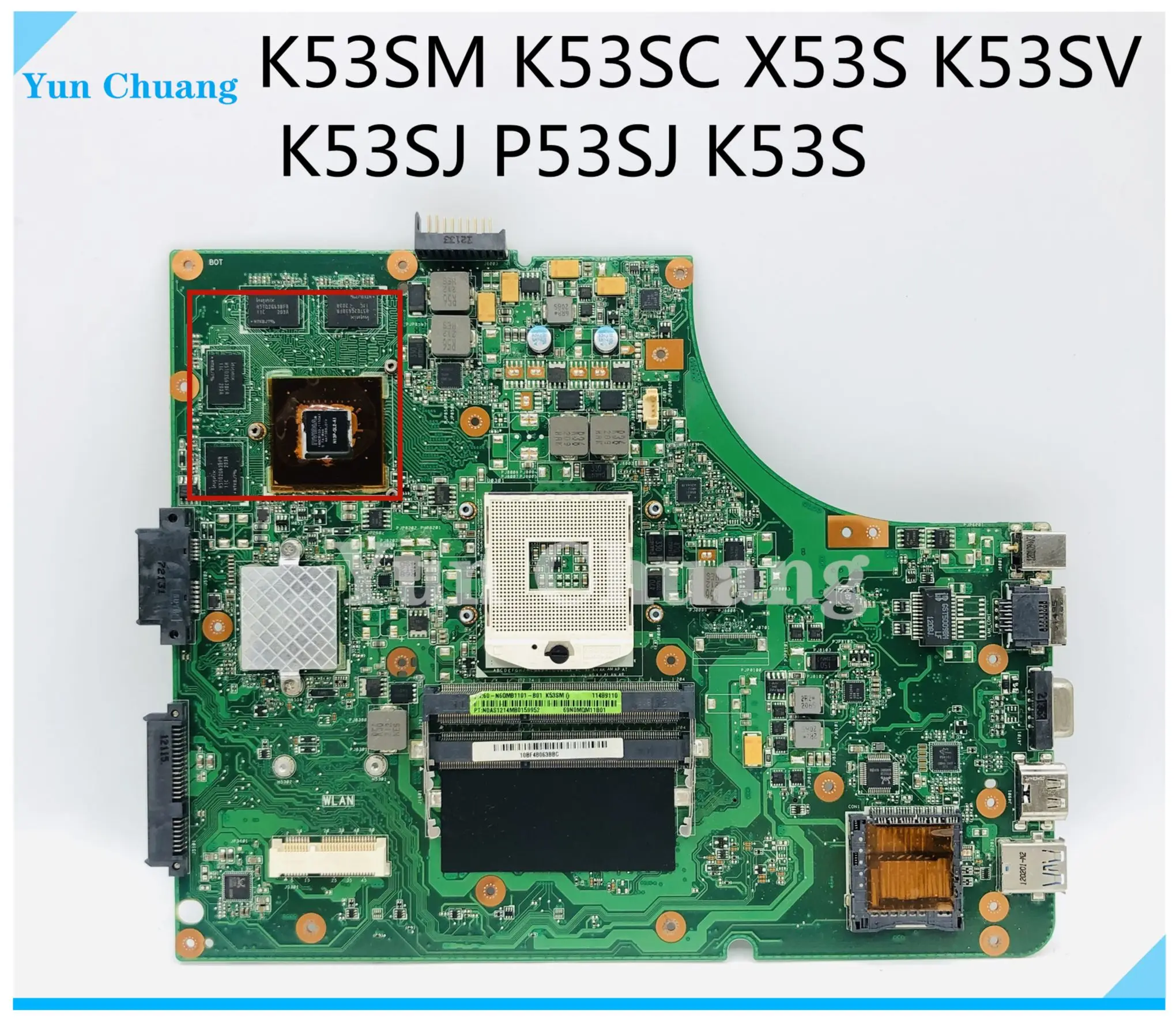 

K53SM K53SV Mainboard For ASUS K53SC X53S K53SV K53SJ P53SJ K53S laptop motherboard HM65 DDR3 GT540M/630M 2G GPU 100% test work