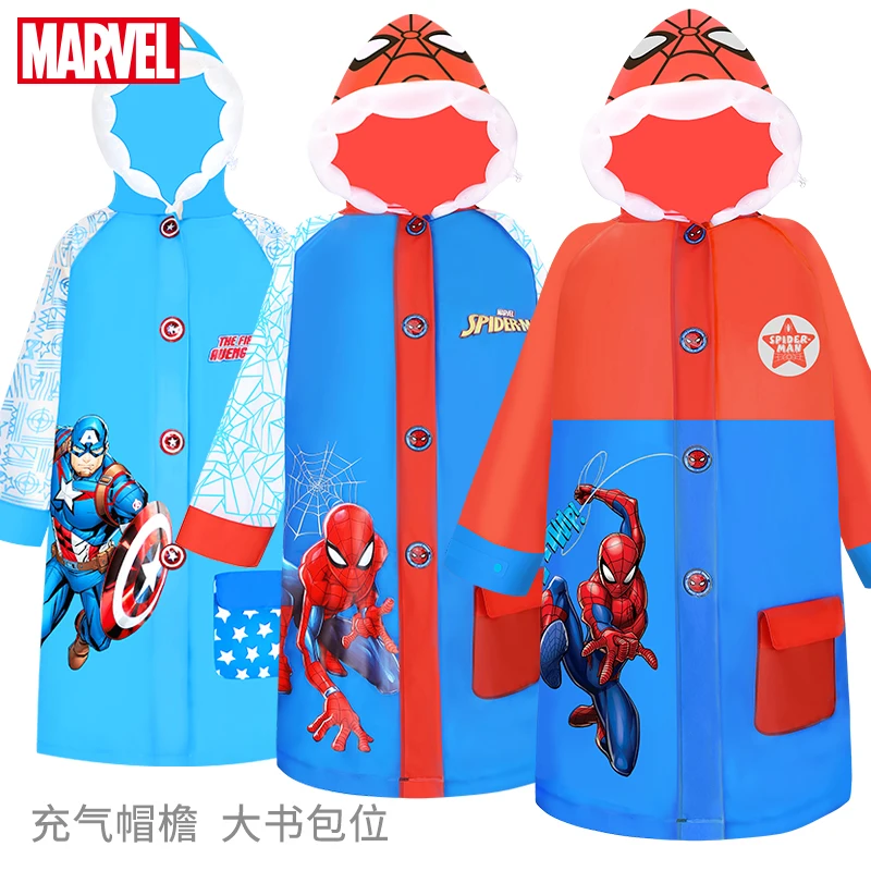 Disney Children Raincoat Boy Kids Spider-Man Poncho Long Waterproof Schoolbag Big Boy Student Raincoat Elsa Raincoat Girl Poncho