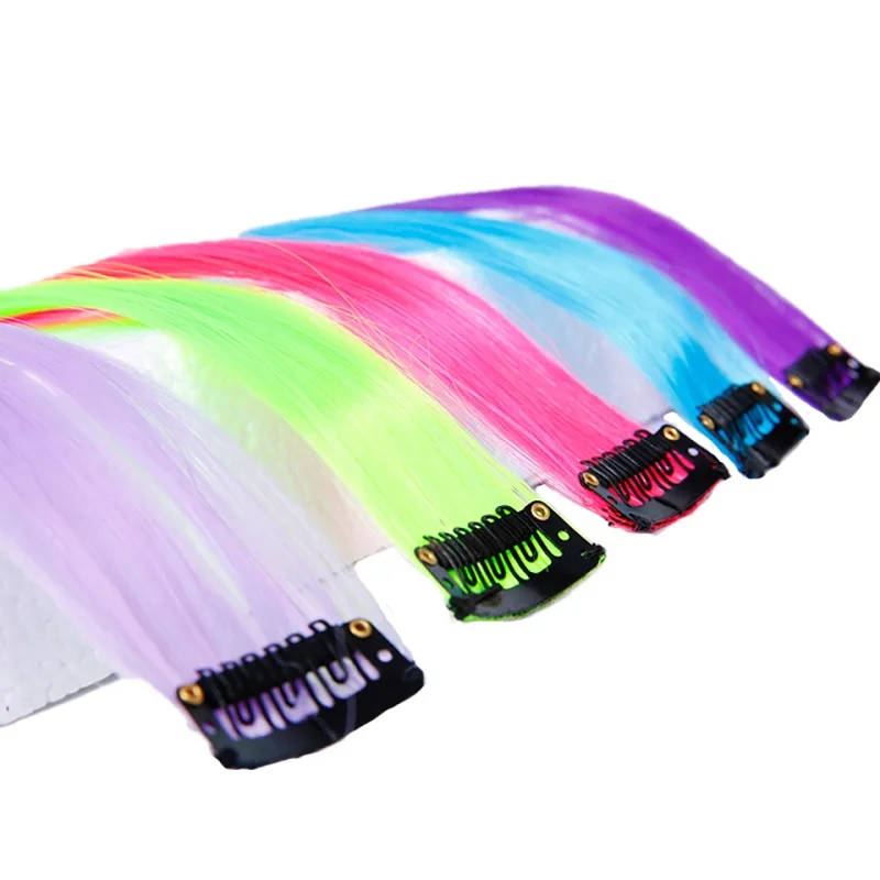 BUQI estensioni dei capelli colorate dritte finte Clip arcobaleno striscia di capelli sintetici rosa arancione bianco viola fili di capelli su Clip