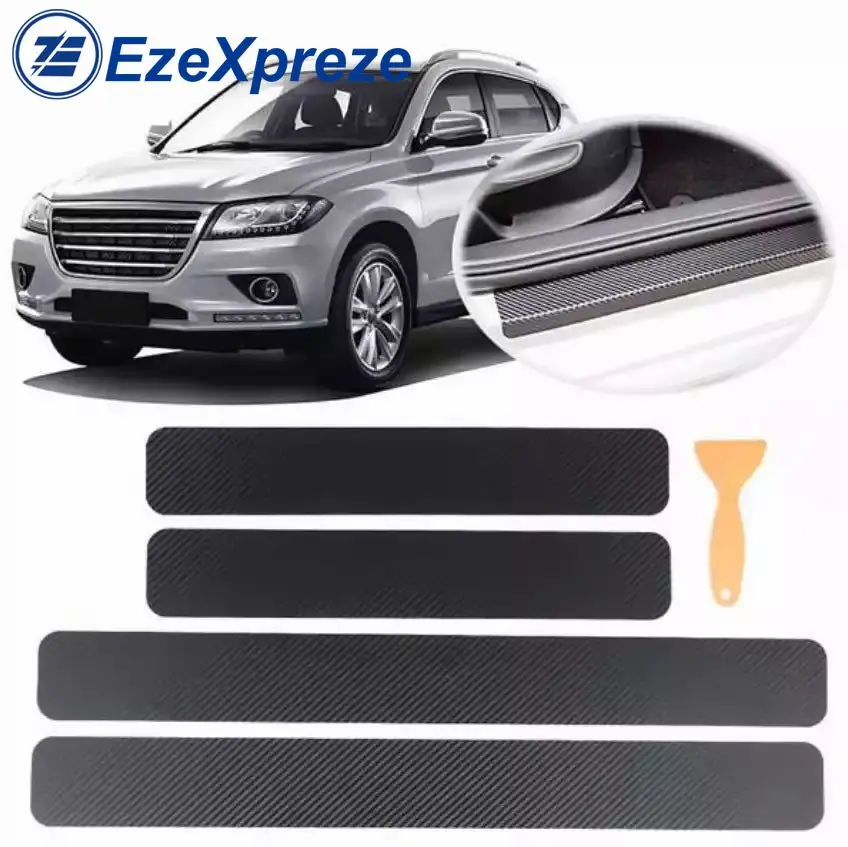 

4PCS Car Door Sill Scuff Plate Anti-scratch Sticker Protector Decor Strip Carbon Fiber Interior trim strip Collision avoidance