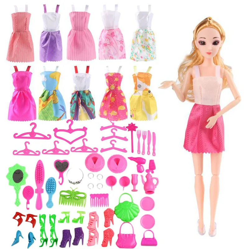 Doll Set Toyss Hobbies Doll Dolls Set Gift for Girl Pink Skirt Clothes Play House Toy Shoes Glasses Handbag Dress