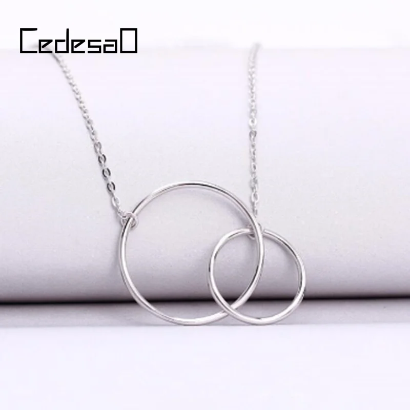 Custom Double Circle Sterling Silver Necklace For Women