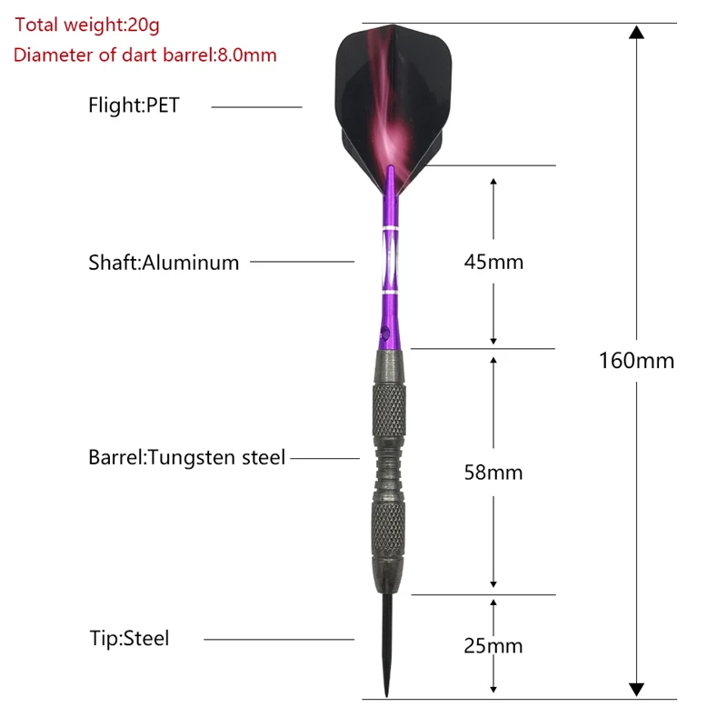 

Throwing Movement Dart Steel Tip Darts 3Pcs Indoor Sports Professional 20g Hard Darts Purple Darts Shafts Flights Dardos Flight