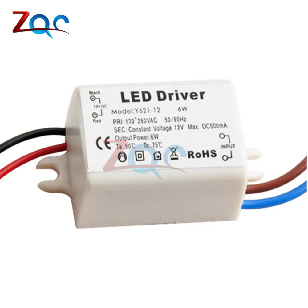 Y621-12 LED Driver Lighting Transformer Constant Current Input AC 110 -260V 500mA 50 -60Hz Output DC 12V 6W for LED Strip Lamp