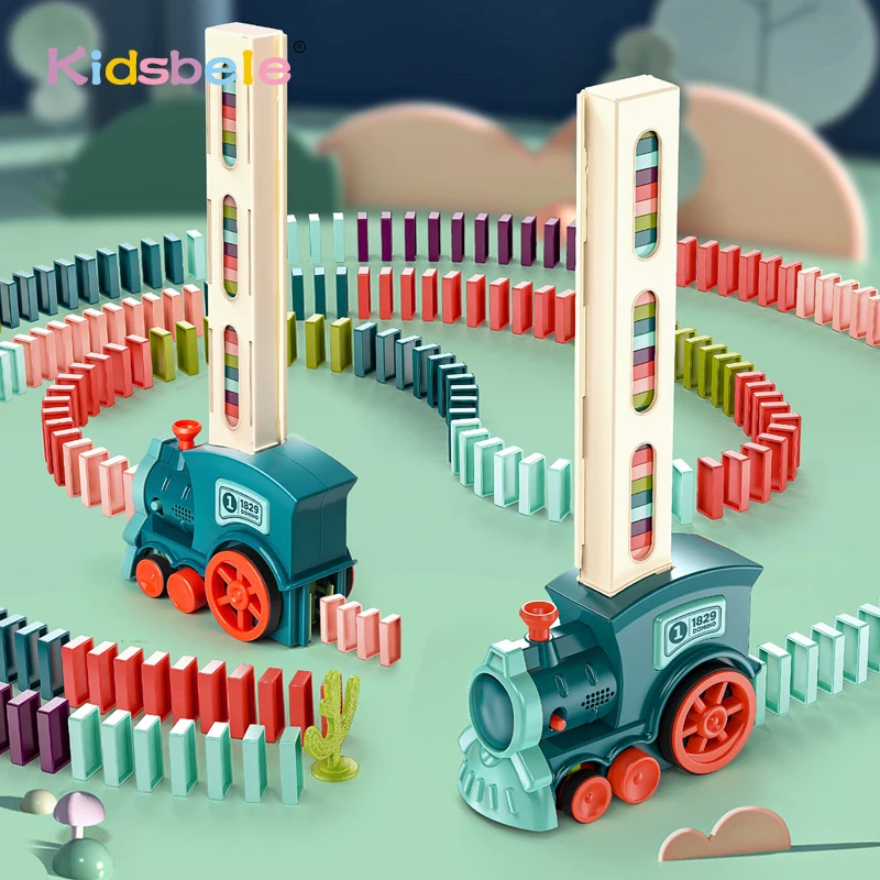 Bambini posa automatica Domino treno auto elettrica Domino Set blocchi di mattoni kit giochi giocattoli educativi bambini giocattolo fai da te regalo per ragazzi