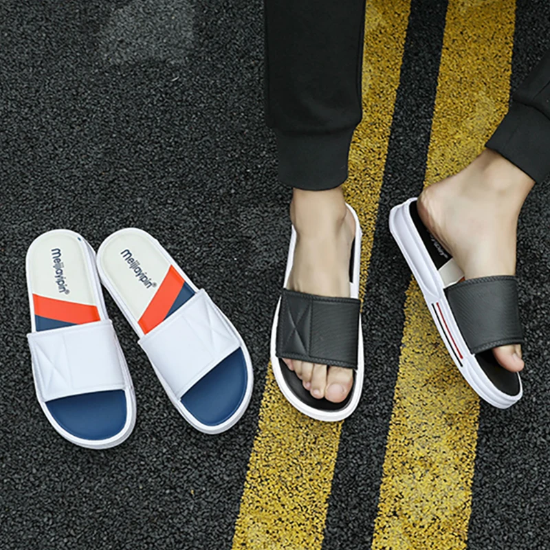 WOTTE Slippers Men Summber Room Shoes Men Bathroom Black Men Flip Flops Fashion Pool Mens slides Soft Sole  Beach Slides Men