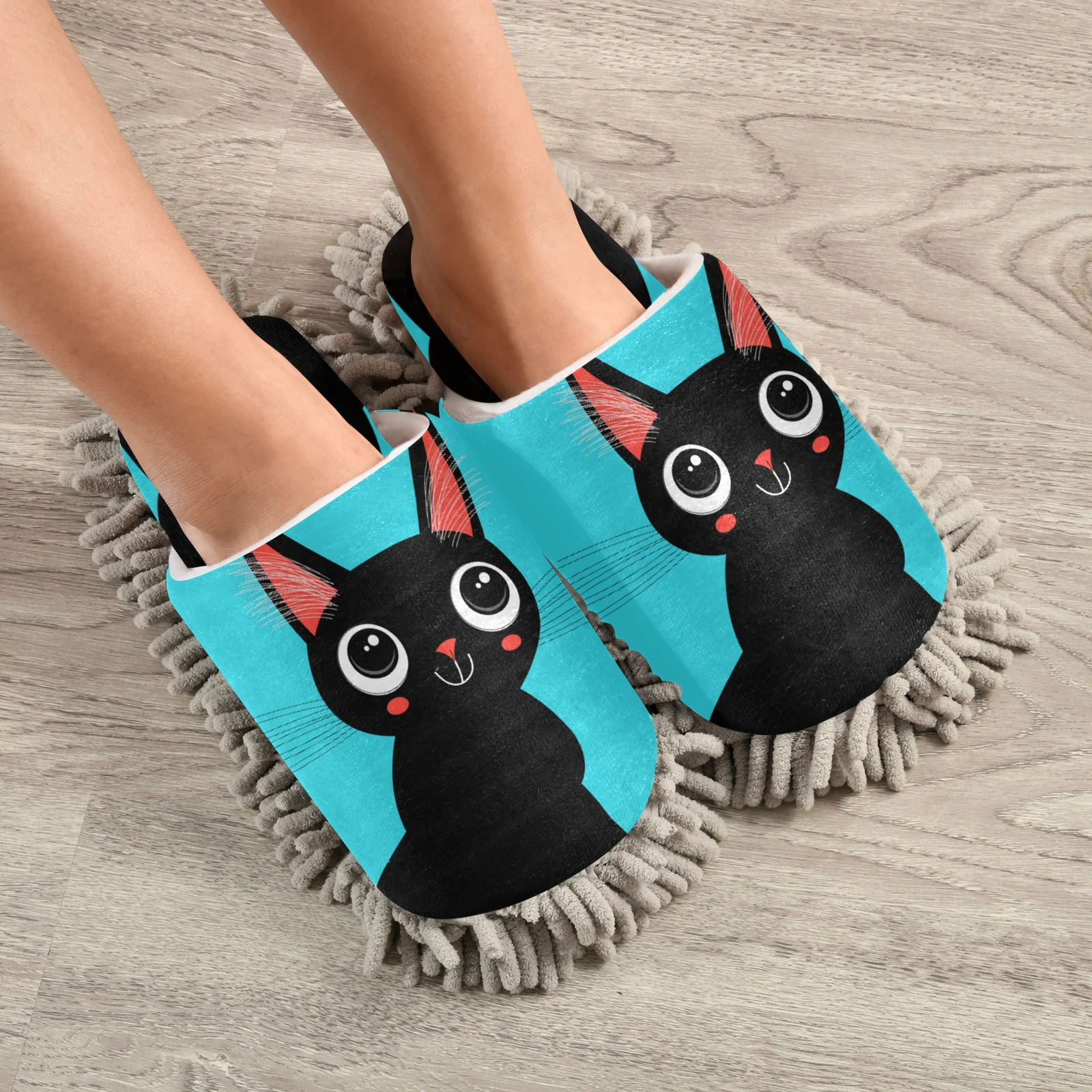 House Cleaning Dust Cute Cat Print Mop Slippers Washable Microfiber Lazy Quick Cleaning Floor Slipper Water Absorption Shoes