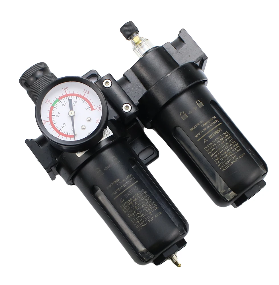 Pneumatic Air Filter Regulator Lubricator Combinations Water Oil Separator 1/4'' 3/8'' 1/2'' Black SFC-200A 0-1Mpa 0-150PSI